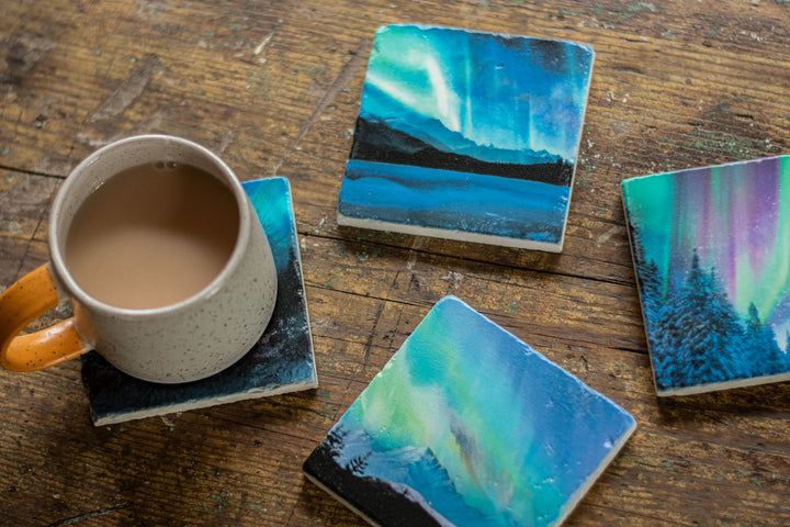Marble Coasters - Aurora Trees
