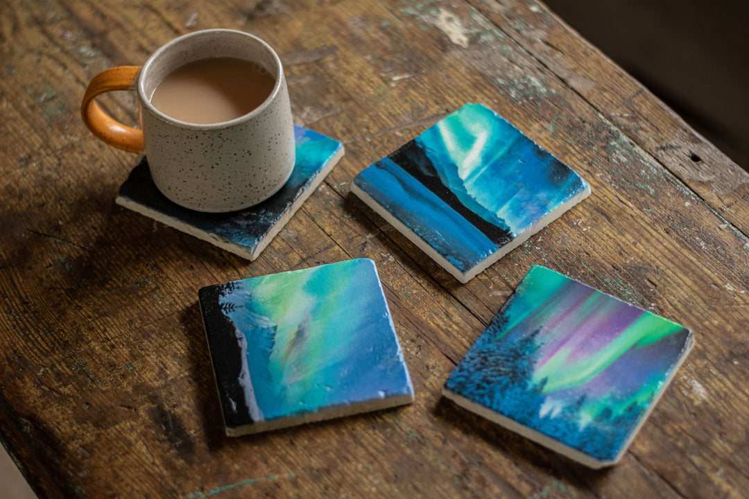 Marble Coasters - Aurora Trees