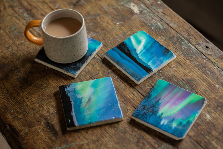 Marble Coasters - Aurora Trees