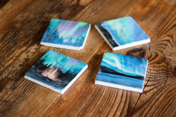 Marble Coasters - Aurora Trees