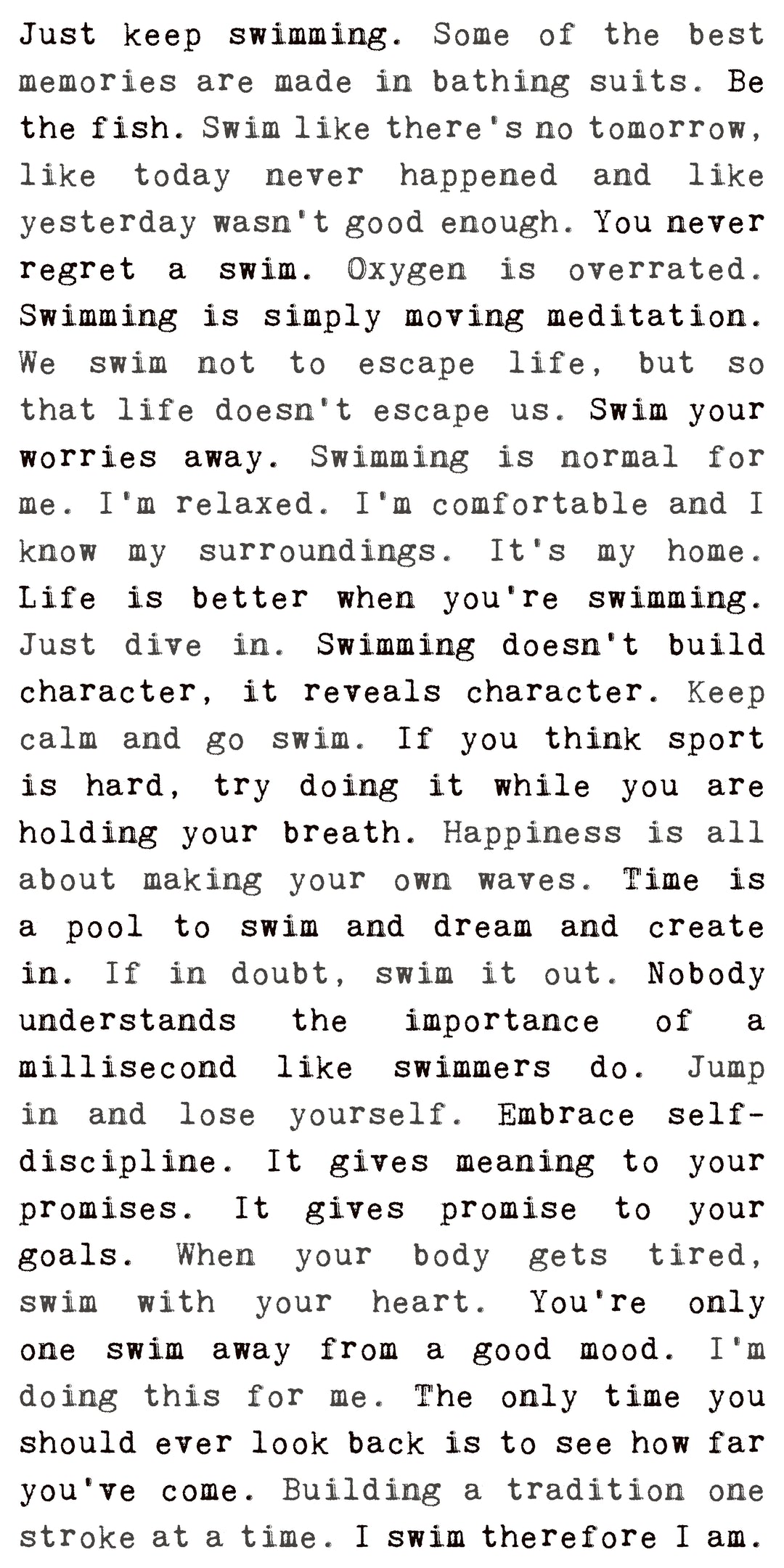 Typewriter Sign - Swimming
