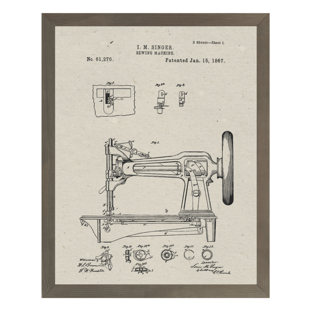 Framed Patents - Sewing Machine - Cedar Mountain Studios