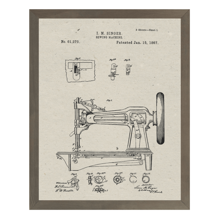 Framed Patents - Sewing Machine - Cedar Mountain Studios