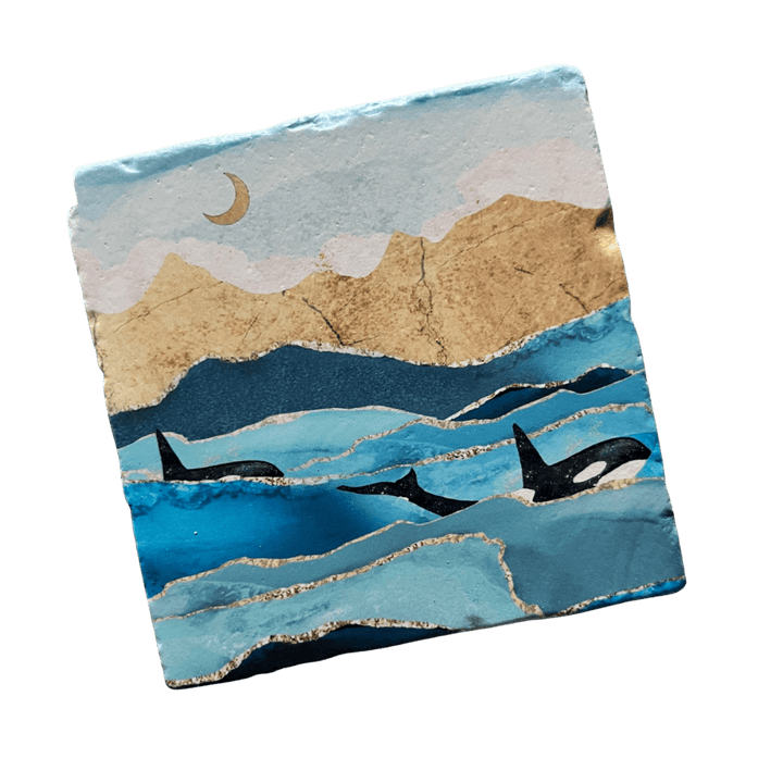 Marble Coasters - Golden Orcas - Cedar Mountain Studios