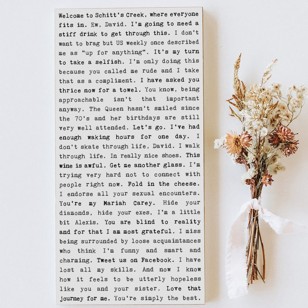 Typewriter Sign - Welcome to Schitt's Creek - Cedar Mountain Studios