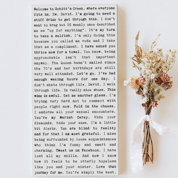 Typewriter Sign - Welcome to Schitt's Creek - Cedar Mountain Studios