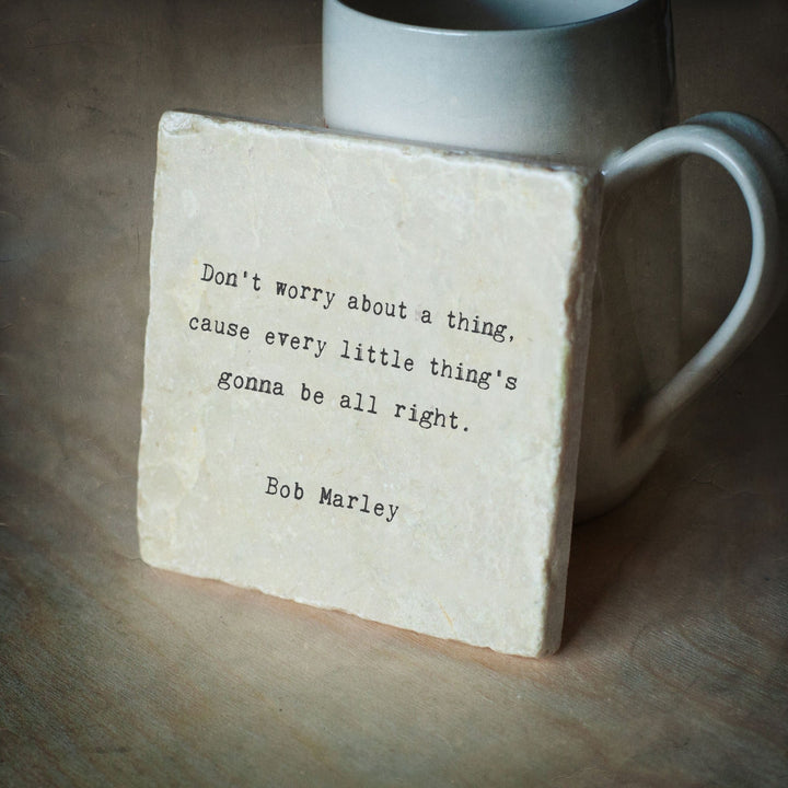 Don't Worry (Bob Marley) Marble Coaster - Cedar Mountain Studios