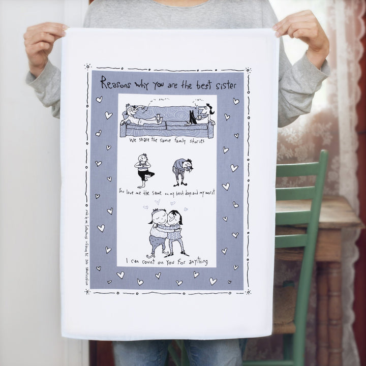 Reasons For Sister Tea Towel - Cedar Mountain Studios