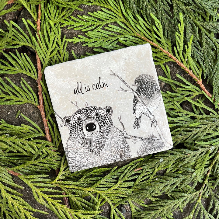 Set of Snowy Christmas Marble Coasters - Cedar Mountain Studios