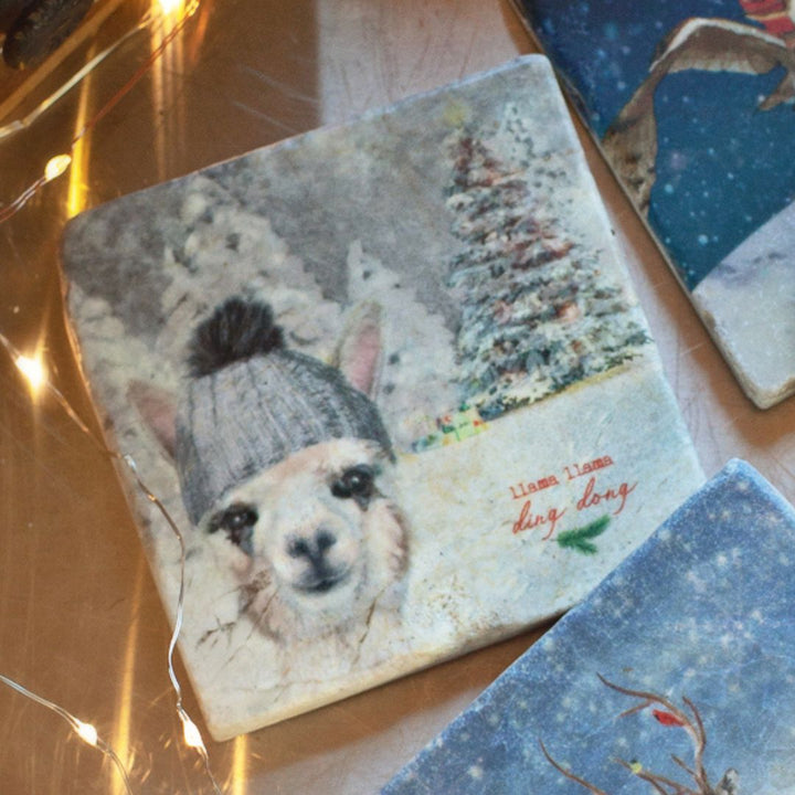 Set of Whimsical Christmas Marble Coasters - Cedar Mountain Studios