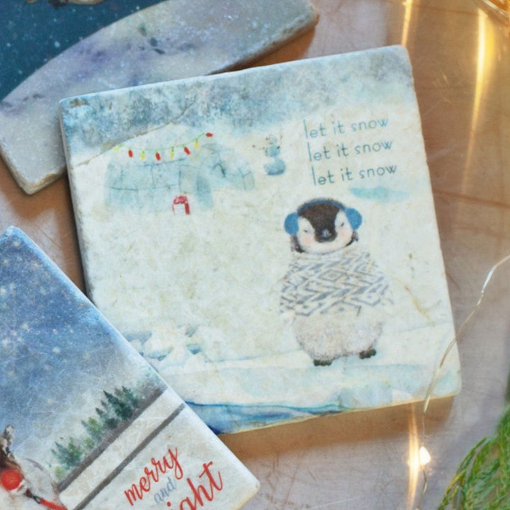 Set of Whimsical Christmas Marble Coasters - Cedar Mountain Studios